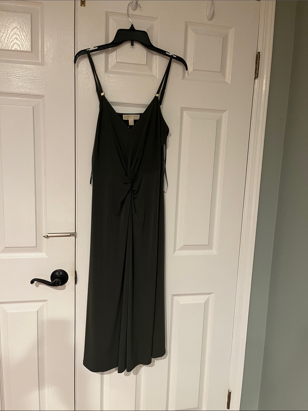 Michael Kors Olive Green Midi Slip Dress with Front Twist and Adjustable Straps